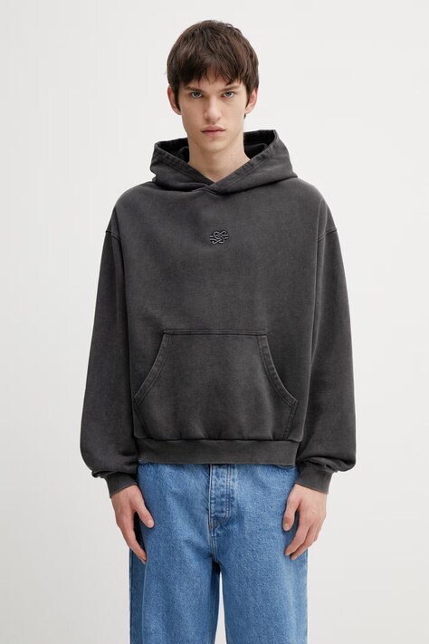 Filling Pieces bluza bawełniana Boxy Embroidered męska kolor szary z kapturem gładka 412632501284.136