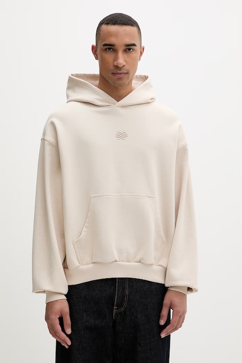 Хлопковая кофта Filling Pieces Boxy Embroidered цвет бежевый с капюшоном однотонная 412632501284.292