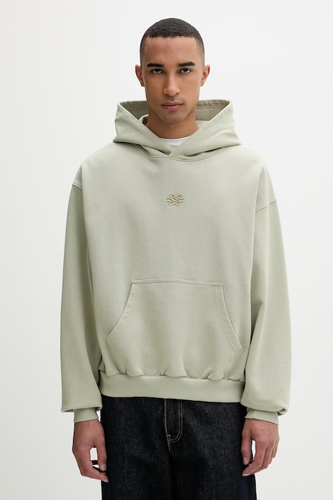 Filling Pieces hanorac cu glugă bărbătesc din bumbac Boxy Embroidered verde 412632501284.302