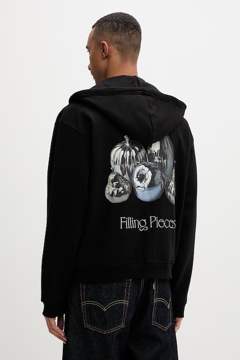 Bavlněná mikina Filling Pieces Chrome Fruit pánská, černá barva, s kapucí, hladká, 412633501291.130