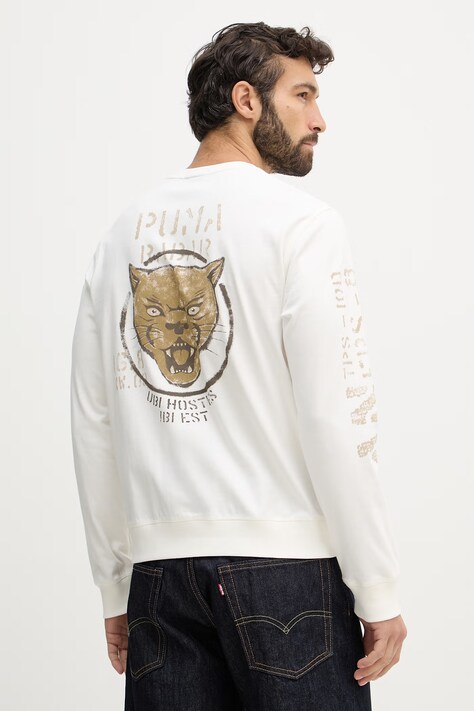 Aeronautica Militare longsleeve bawełniany kolor beżowy z nadrukiem FE2099UJ00725