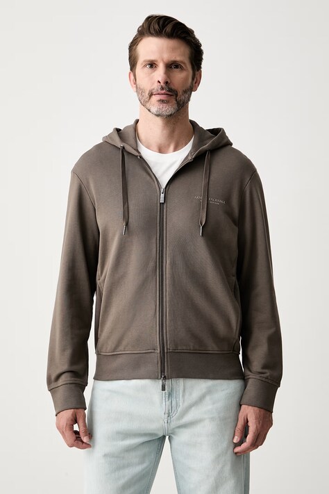Armani Exchange bluza rozpinana z kapturem męska bawełniana brązowa XM001293 AF20934