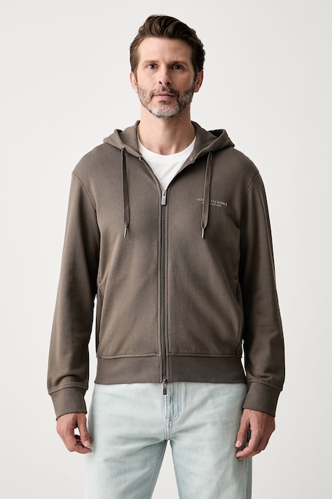 Armani Exchange bluza rozpinana z kapturem męska bawełniana brązowa XM001293 AF20934