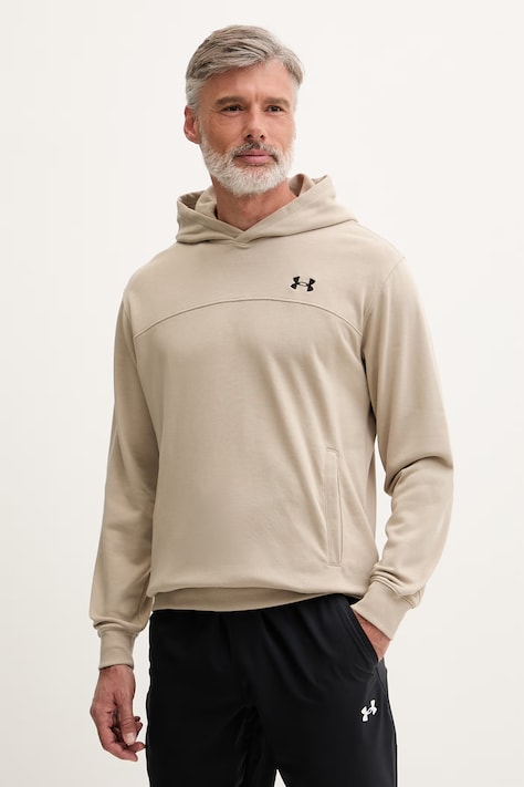 Under Armour hanorac de antrenament Rival LW Hoodie culoarea bej, cu glugă, uni, 6012335