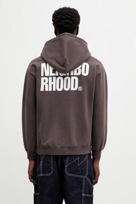 Bavlnená mikina NEIGHBORHOOD CLASSIC SWEAT ZIP HOODIE LS hnedá farba, s kapucňou, s potlačou, 252UWNH.CSM03