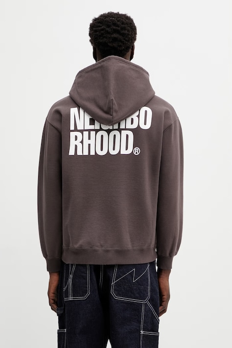 Bavlnená mikina NEIGHBORHOOD CLASSIC SWEAT ZIP HOODIE LS hnedá farba, s kapucňou, s potlačou, 252UWNH.CSM03