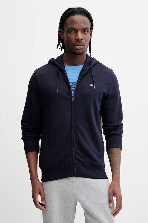 Napapijri bluza bawełniana BALIS męska kolor granatowy z kapturem gładka NP0A4HHV1761