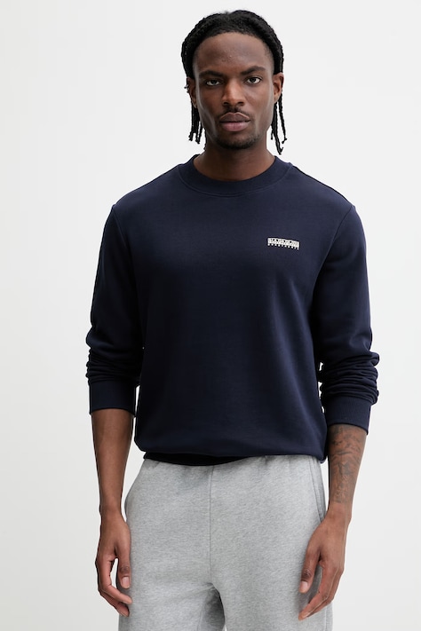 Napapijri bluza bawełniana SMALL BOX męska kolor granatowy gładka NP0A88TP1761