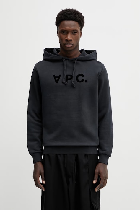 A.P.C. bluza bawełniana Standard Grand Vpc męska kolor czarny z kapturem z nadrukiem COHMC.M27908