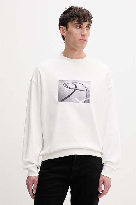 Хлопковая кофта HUGO Dweel цвет бежевый с аппликацией 50558389