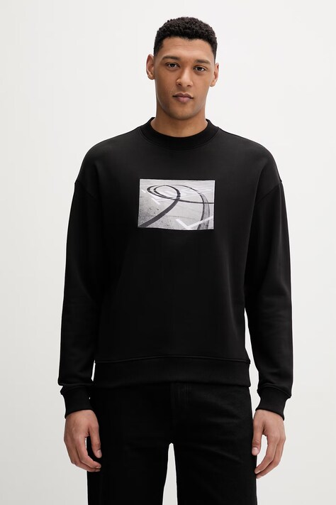 HUGO bluza bawełniana Dweel męska kolor czarny z aplikacją 50558389