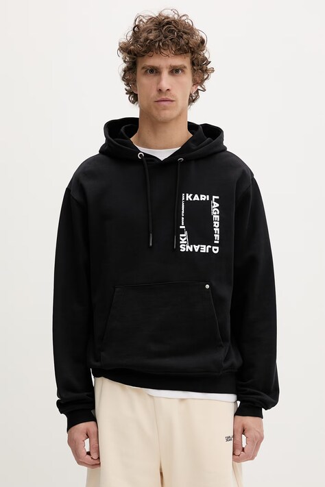 Karl Lagerfeld Jeans суичър с качулка мъжки от памук черен B2M20028