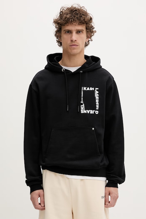 Karl Lagerfeld Jeans суичър с качулка мъжки от памук черен B2M20028