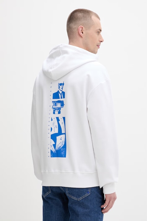 Karl Lagerfeld Jeans mikina s kapucňou pánska bavlnená biela B2M20035