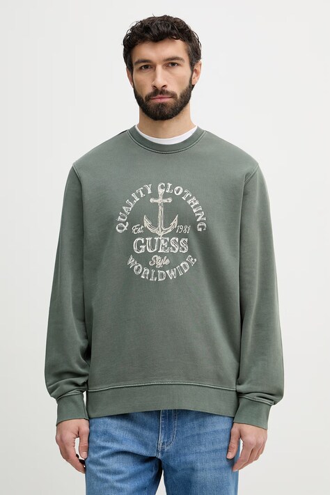 Guess mikina pánska bavlnená zelená M6GQ23 K3464