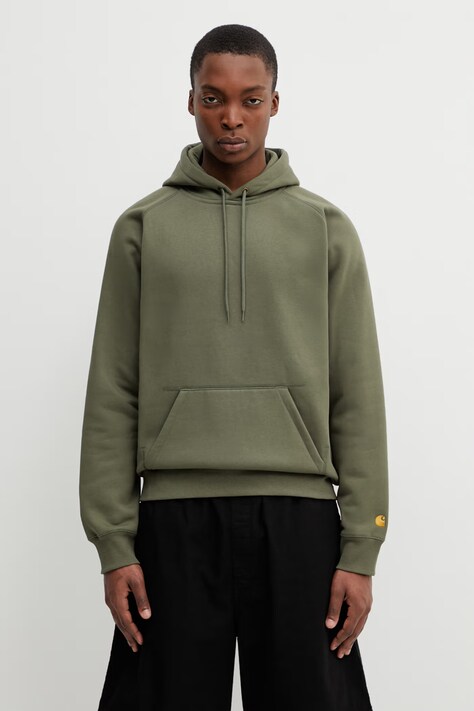 Carhartt WIP Hooded Chase Sweat bluza z kapturem męska z bawełny zielona I033661.3LRXX