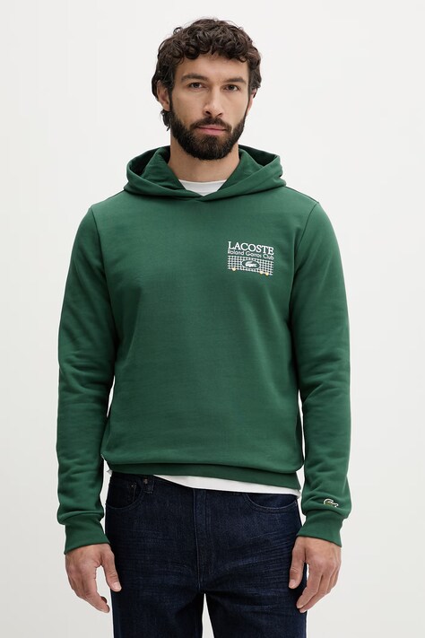 Lacoste bluza z kapturem męska bawełniana zielona SH0745