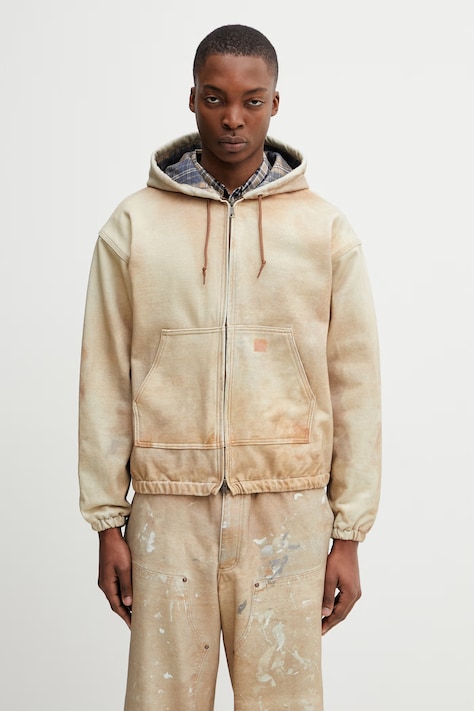 BEAMS felpa con cerniera e cappuccio in cotone da uomo beige 1118.4092.147