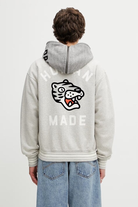 Human Made bluza rozpinana z kapturem bawełniana męska szara HM31CS018