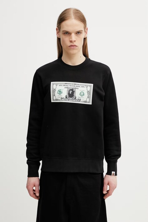 A Bathing Ape Banknote bluza z bawełną męska czarna 0ZXSWM309131Q