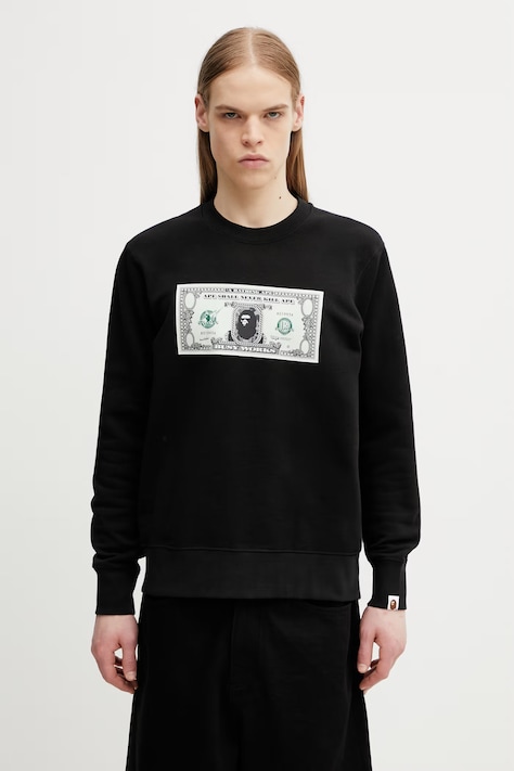 A Bathing Ape Banknote bluza z bawełną męska czarna 0ZXSWM309131Q