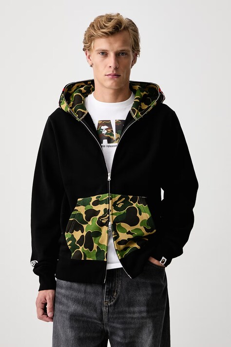 A Bathing Ape Bluza rozpinana z kapturem bawełniana męska czarna 001ZPM301301M