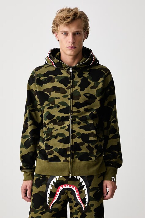 A Bathing Ape Bluza z kapturem bawełniana męska zielona 001ZPM301007M