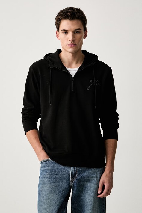 G-Star bluza z kapturem męska z bawełną Script half zip hdd sw czarna D27763-D566