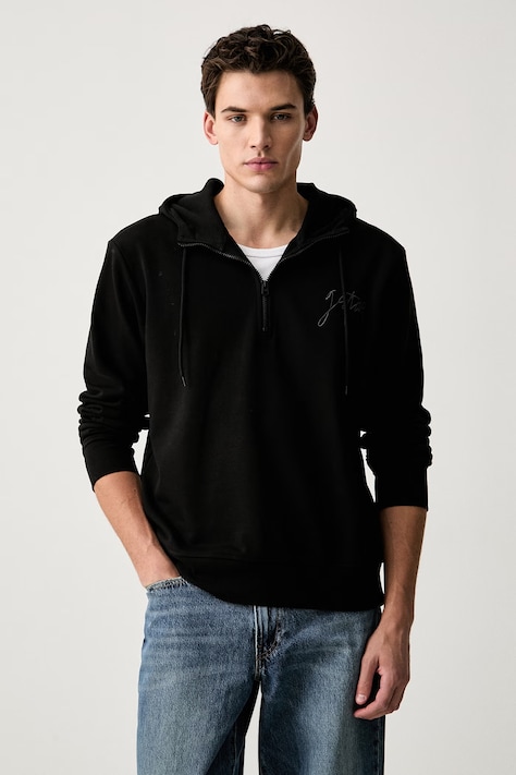 G-Star bluza z kapturem męska z bawełną Script half zip hdd sw czarna D27763-D566