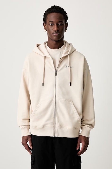 Off-White Half Arrows кофта на застёжке с капюшоном из хлопка для мужчин бежевая 44MBE015S26F003270