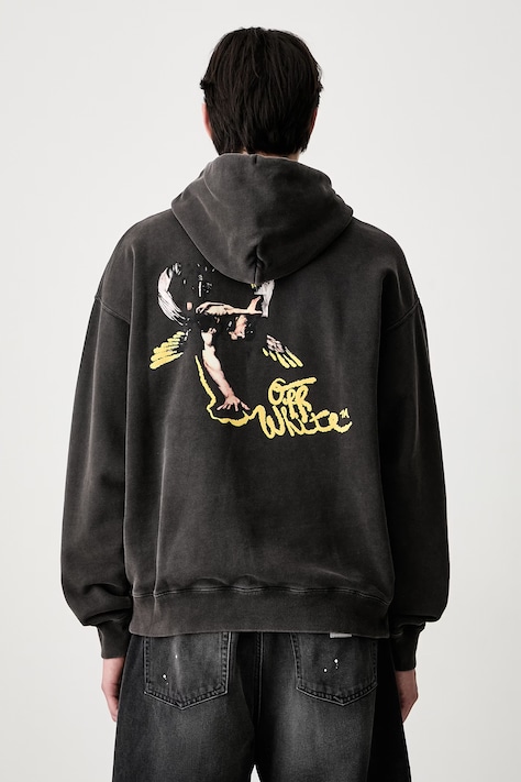 Off-White Fallen Caravaggio hanorac cu glugă din bumbac pentru bărbați negru 44MBB085S26F00B001