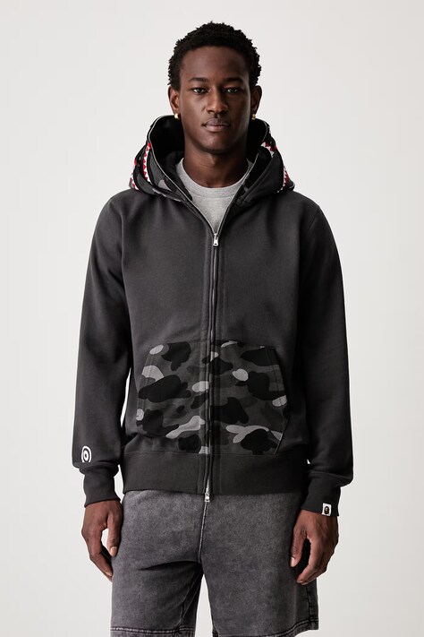 A Bathing Ape Camo Shark bluza rozpinana z kapturem bawełniana męska szara 001ZPM301009M