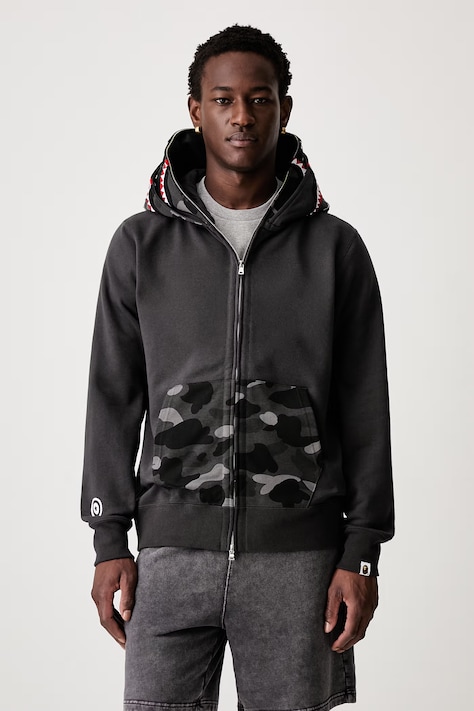 A Bathing Ape Camo Shark bluza rozpinana z kapturem bawełniana męska szara 001ZPM301009M