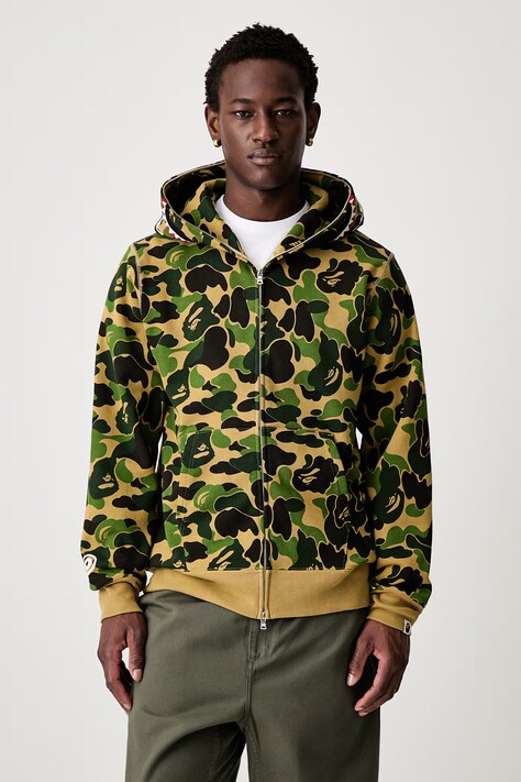 A Bathing Ape ABC Camo 2nd Shark bluza rozpinana z kapturem bawełniana męska zielona 001ZPM301008M