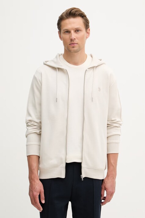 U.S. Polo Assn. bluza rozpinana z kapturem męska z bawełną DHM Interlock Zip beżowa MUP4660