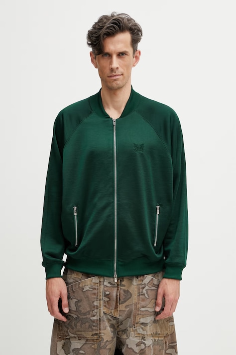 Needles суичър с цип мъжки с памук зелен SX420