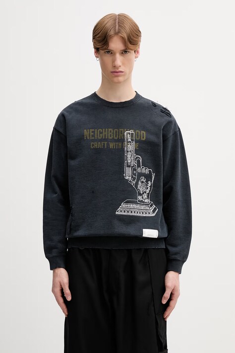 Neighborhood bluza oversize bawełniana męska czarna 261FPNH.CSM08