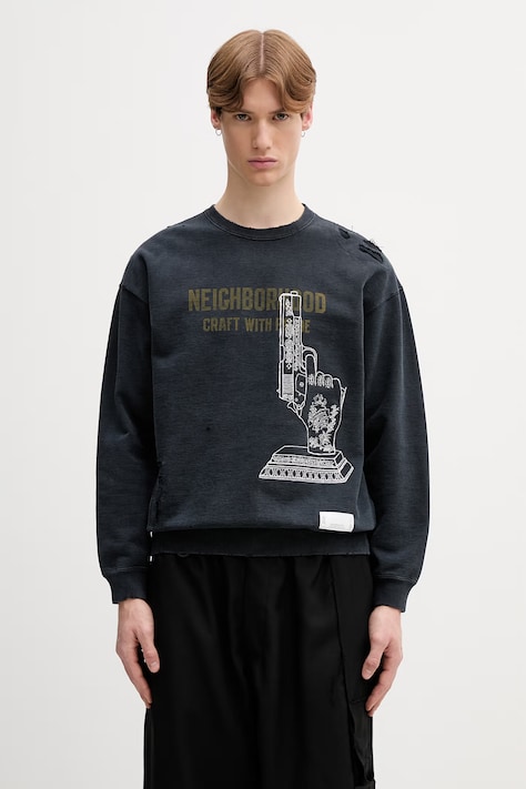 Neighborhood bluza oversize bawełniana męska czarna 261FPNH.CSM08