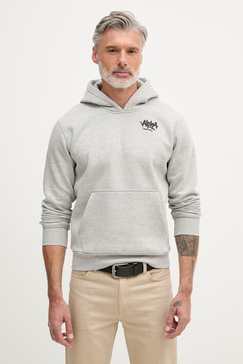 Alpha Industries bluza z kapturem męska z bawełną Signature szara 266350