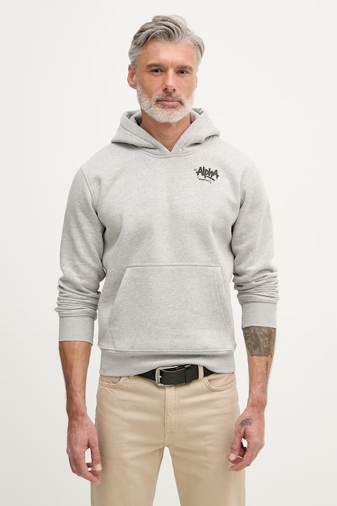 Alpha Industries mikina s kapucí pánská s bavlnou Signature šedá 266350