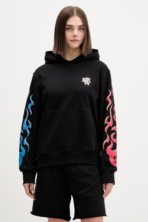 Barrow bluza bawełniana kolor czarny z kapturem z nadrukiem S6BWUAHS101