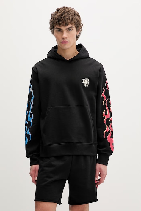 Barrow bluza bawełniana kolor czarny z kapturem z nadrukiem S6BWUAHS101
