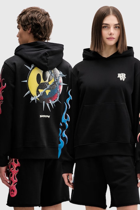 Barrow pamut melegítőfelső fekete, nyomott mintás, kapucnis, S6BWUAHS101