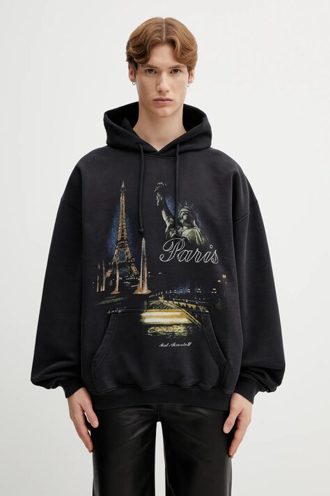 VETEMENTS sweatshirt Paris Tourist black color hooded with a print ME76HD243B