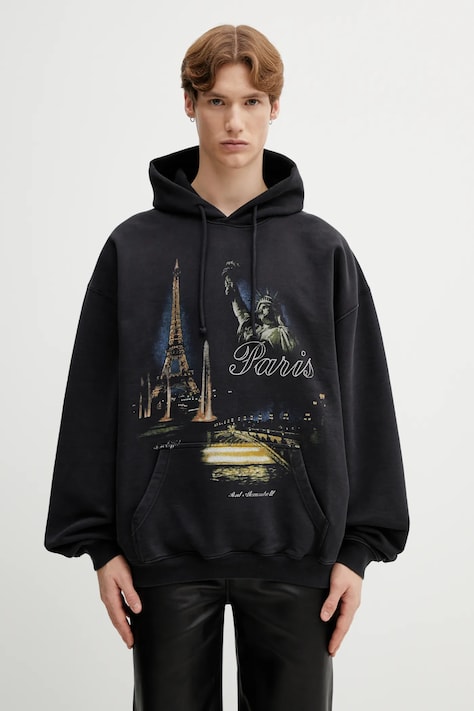 VETEMENTS sweatshirt Paris Tourist black color hooded with a print ME76HD243B