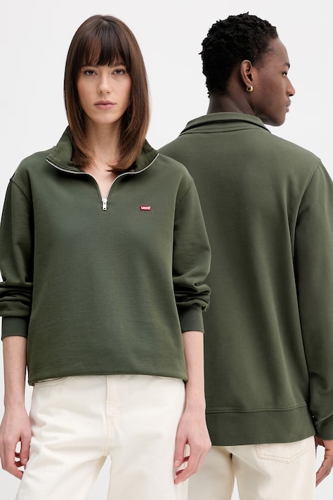 Levi's pamut melegítőfelső LSE_ORIGINAL HM 1/4 ZIP zöld, sima, 001B9