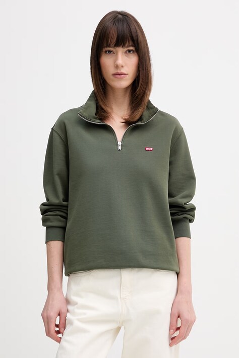 Levi's bluza bawełniana LSE_ORIGINAL HM 1/4 ZIP kolor zielony gładka 001B9