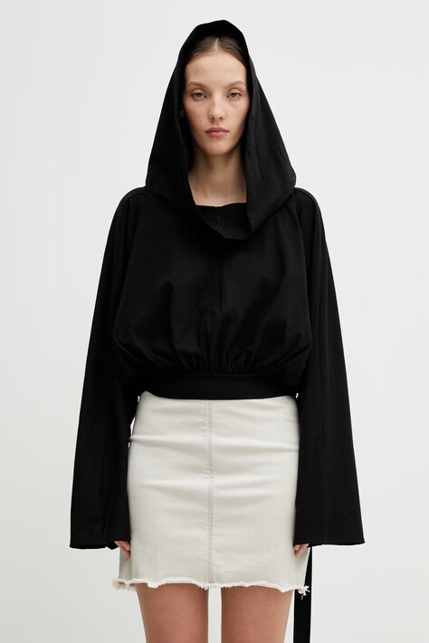Rick Owens DRKSHDW bluza bawełniana kolor czarny z kapturem gładka DS01F4218.RN