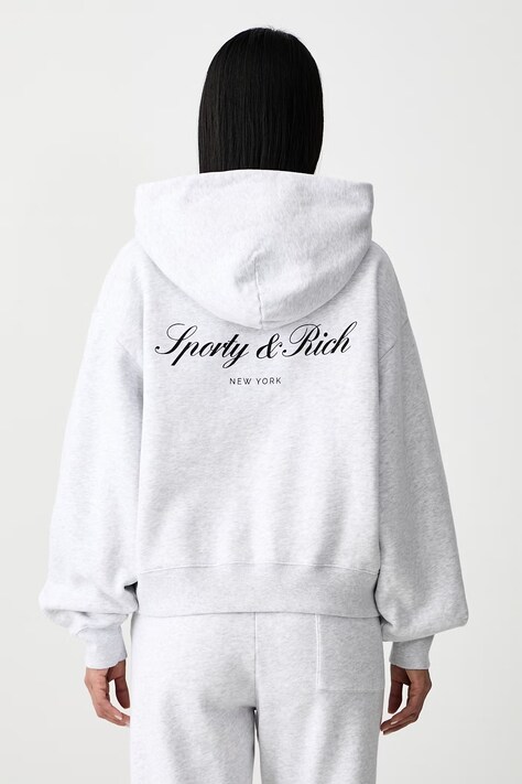 Sporty & Rich Signature NY bluza z kapturem bawełniana damska szara STO9571329GY03