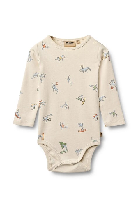 Wheat pajacyk dziecięcy bawełniany z elastanem beżowy 9103-193-GOTS